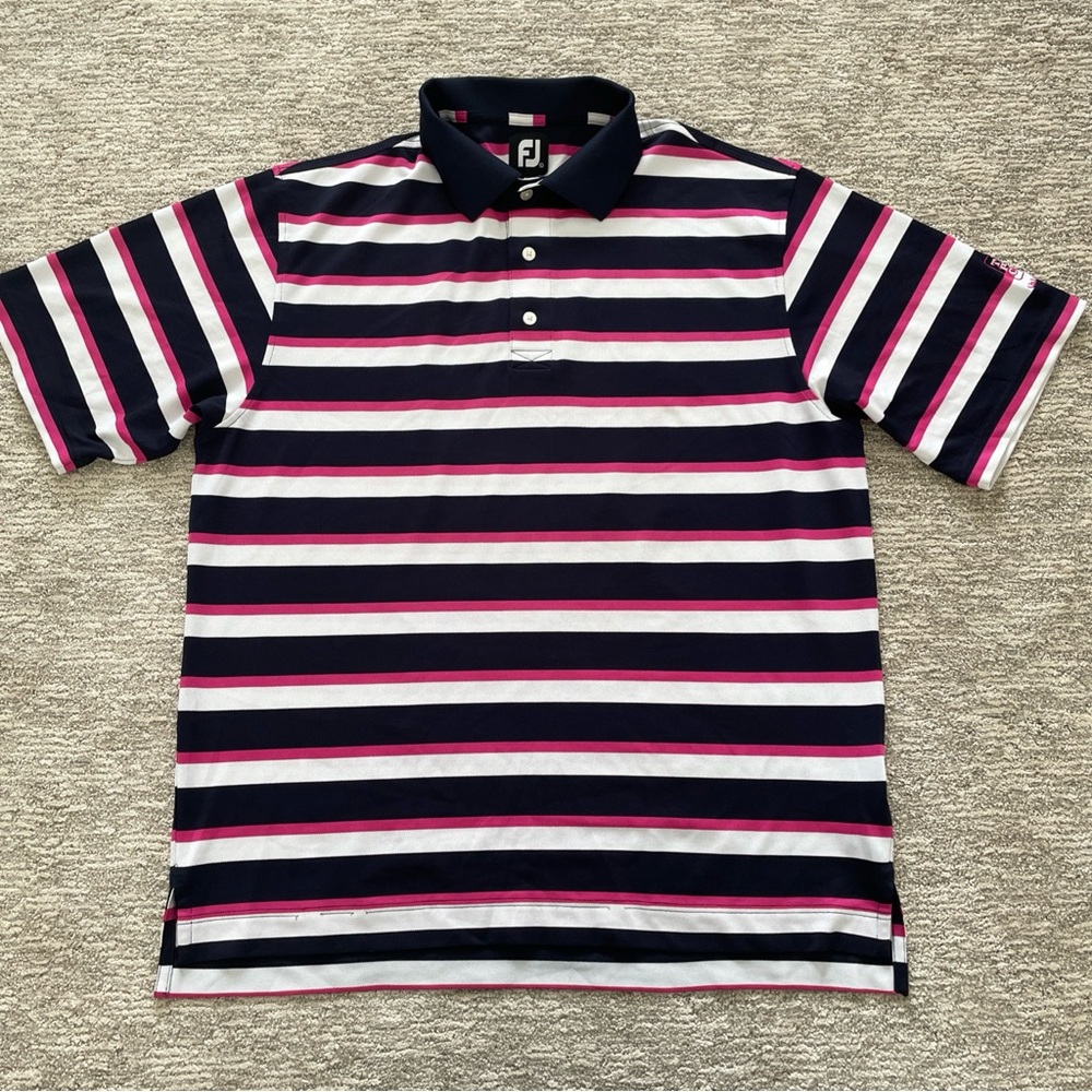FootJoy Men's Golf Polo Shirt Large TPC Valencia Pink Blue Striped Men’s Large